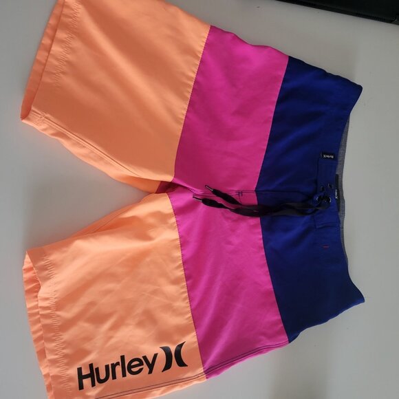Hurley Boys' Multi-Color Swim Trunks Size 16/28 Bright Pink Orange Drawstring - Picture 2 of 15